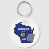 Wisconsin Flag & Flower Blue Violet Aangepaste naa Sleutelhanger (Voorkant)