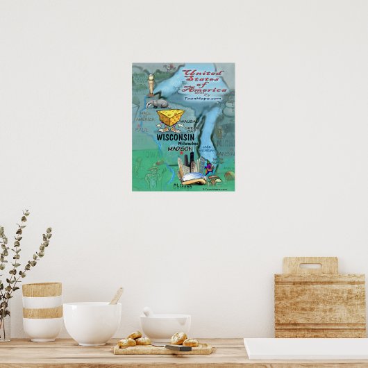 Wisconsin Fun Map Poster (Keuken)