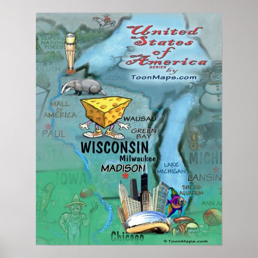 Wisconsin Fun Map Poster (Voorkant)