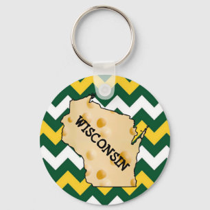 Wisconsin Green en Gold Football Cheesehead Sleutelhanger