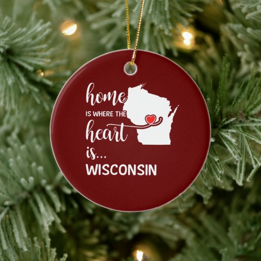 Wisconsin home is waar het hart ligt keramisch ornament (Boom)