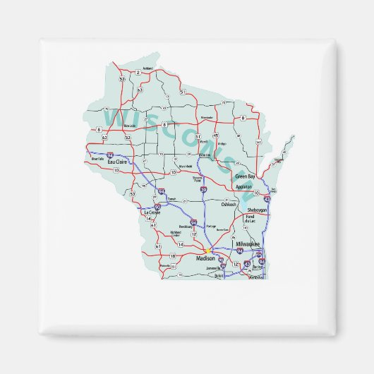 Wisconsin Interstate Map Magnet Magneet (Voorkant)