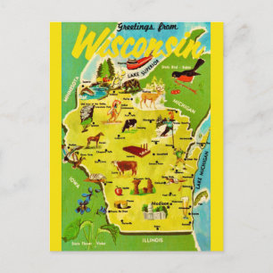 Wisconsin Kaart Vintage Ansichtkaart