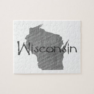 Wisconsin Kaart Vormde Oude Gray Chalkboard Naam Legpuzzel