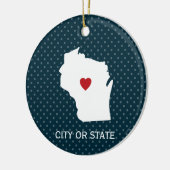 Wisconsin Map Home State Love Custom City Blue Keramisch Ornament (Links)
