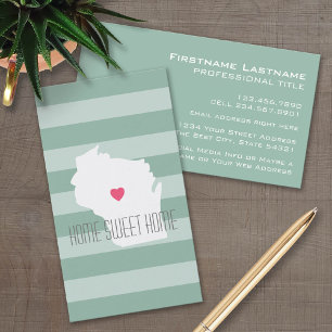 Wisconsin Map Home State Love met Custom Heart Visitekaartje