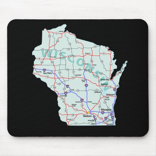Wisconsin Map Mousepad Muismat (Voorkant)