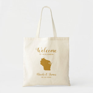 Wisconsin Map Wedding Welcome Bag, Gold Tote Bag