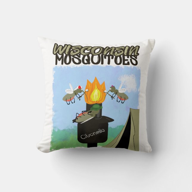 Wisconsin Mosquitoes Cartoon - Camping by Tiki Kussen (Voorkant)