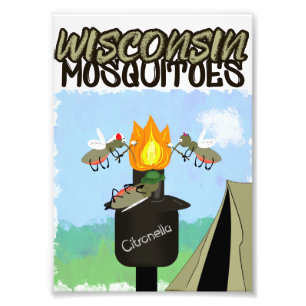 Wisconsin Muggen Cartoon - Kamperen door Tiki Foto Afdruk