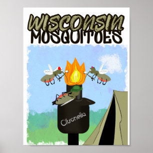 Wisconsin Muggen Cartoon - Kamperen door Tiki Poster