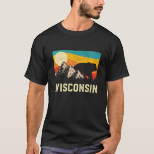 Wisconsin Natuur Wilde Beer Retro Sunset Hiking T-shirt