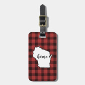 Wisconsin | Red & Black Buffalo Plaid Home State Bagagelabel (Voorkant verticaal)
