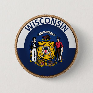 Wisconsin Staatsvlag Zegel Knop Ronde Button 5,7 Cm