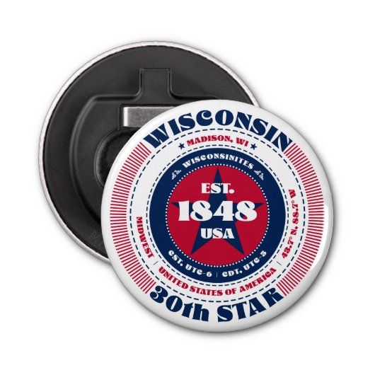 Wisconsin State Information Circle Button Flesopener (Voorkant)
