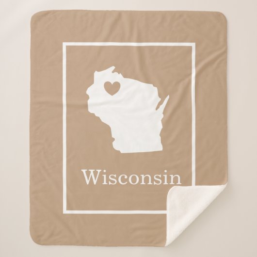 Wisconsin State kaart met hartvorm Sherpa Deken (Voorkant)
