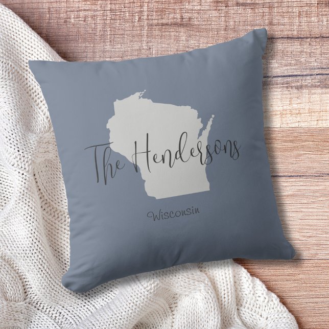 Wisconsin State Outline Minimale Sierkussen (Show pride for your state and personalize it!  "love makes this house a home in <your state>")