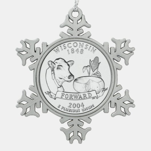 Wisconsin State Quarter Tin Sneeuwvlok Ornament (Voorkant)