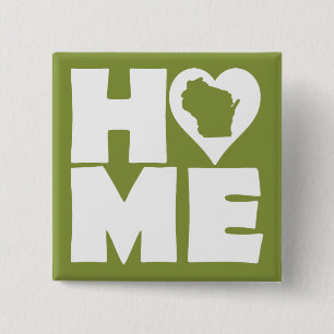 Wisconsin Thuis Hart Staat Knop Speld Vierkante Button 5,1 Cm
