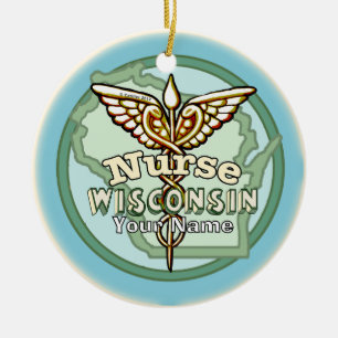 Wisconsin Verpleegster Caduceus Keramisch Ornament