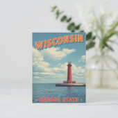 Wisconsin Vuurtoren Vintage Briefkaart (Staand voorkant)