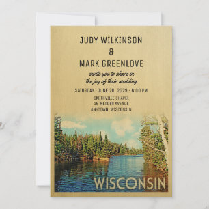 Wisconsin Wedding Invitation  Lake Natuur Kaart