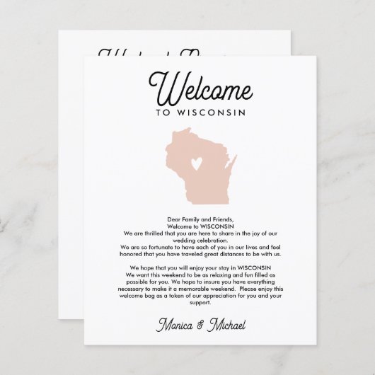 WISCONSIN Welkomstbrief Reisroute OM HET EVEN WELK (Voorkant / Achterkant)