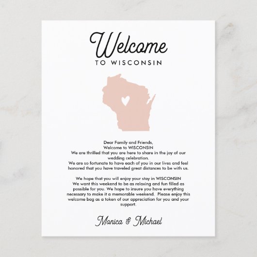 WISCONSIN Welkomstbrief Reisroute OM HET EVEN WELK (Voorkant)