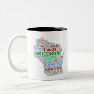 Wisconsin Word Cloud Tweekleurige Koffiemok