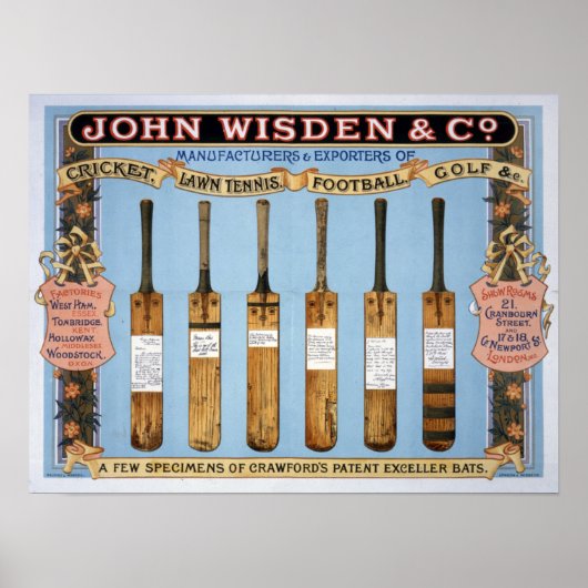 Wisden Cricket Bats, 1895 Poster (Voorkant)