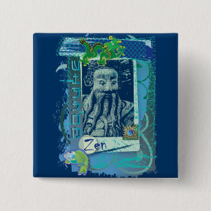 Wisdom Blue Vierkante Button 5,1 Cm