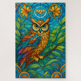 Wisdom in Glas Gebrandschilderde Uil met Bloemen Legpuzzel