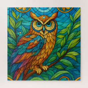 Wisdom in Glas Gebrandschilderde Uil met Bloemen Legpuzzel