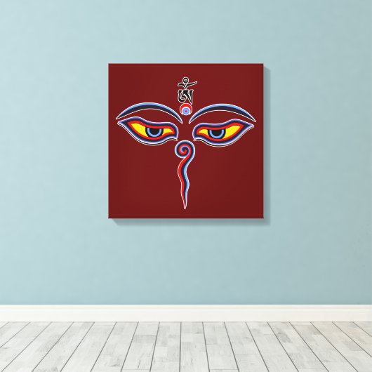 Wisdom-ogen van boeddha - Bodhnath - tempelogen Canvas Afdruk (Insitu (Houten vloer))