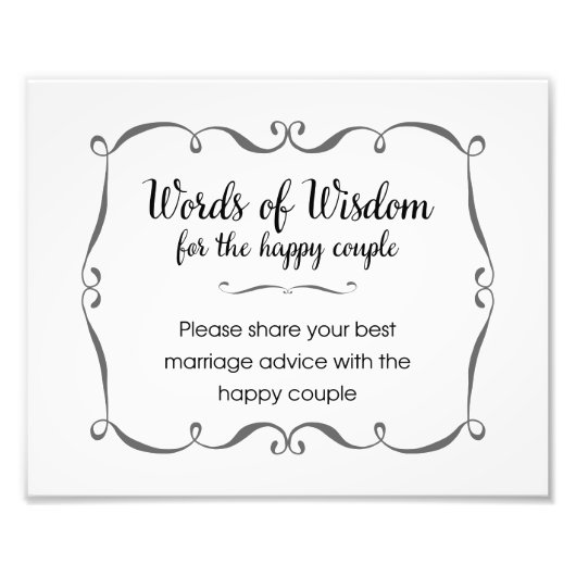 Wisdom Wedding Sign Foto afdrukken Foto Afdruk (Voorkant)