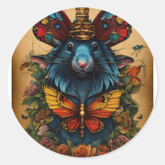 Wisdom Wings: Cyberpunk Vlinder Rat King Tattoo Ronde Sticker