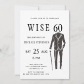 Wise 60 zwart-wit formeel man verjaardagsfeestje kaart (Voorkant)