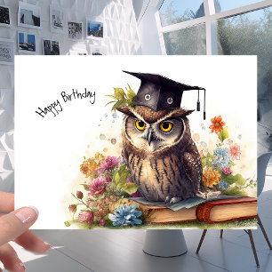 Wise and Clever Owl - School Library Book Birthday Kaart