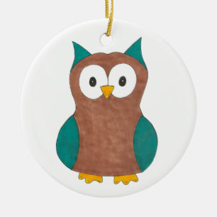 Wise Brown Blue Barn Owl Bird Animal Birdwatch Keramisch Ornament