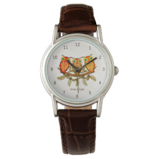 Wise & Cozy – Three Orange Owls Art Horloge