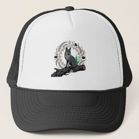 Wise Fox Silhouette Nature Talisman Graphic Art Trucker Pet (Voorkant)