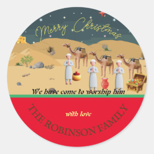 Wise Mannen met cadeaus Nativiteit verhaal Ronde Sticker