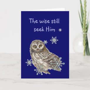 Wise Mannen zoeken hem nog steeds Quote Owl Bird Feestdagen Kaart