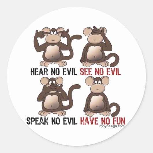 Wise Monkeys Humor Ronde Sticker (Voorkant)
