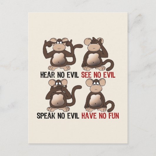 Wise No Evil Monkeys Humor Briefkaart (Voorkant)