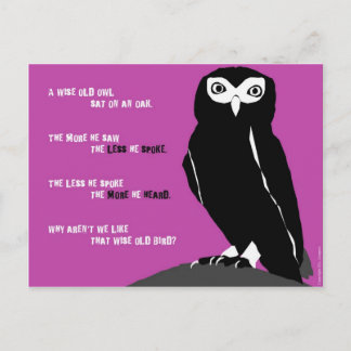 Wise Old Owl Briefkaart in Cerise