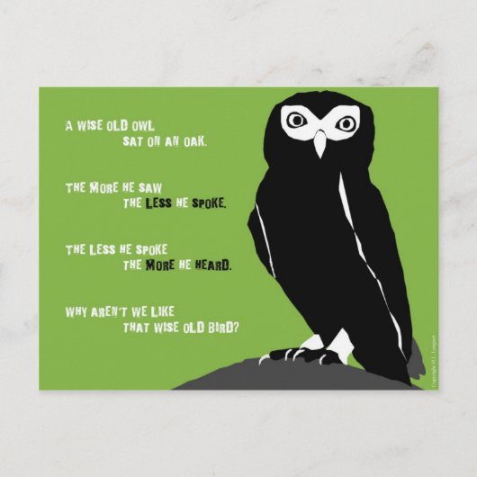 Wise Old Owl Briefkaart in Green (Voorkant)