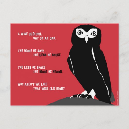 Wise Old Owl Briefkaart in Red (Voorkant)