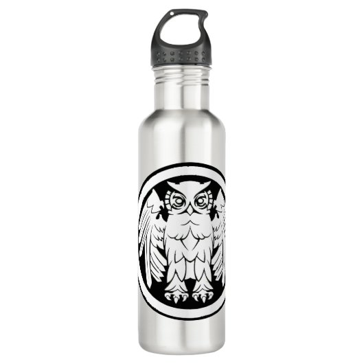 wise_owl_elegant_hand_draw_geometric_Water Bottle Waterfles (Voorkant)