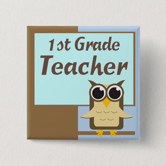 Wise Owl First Grade Teacher Button (Voorkant)